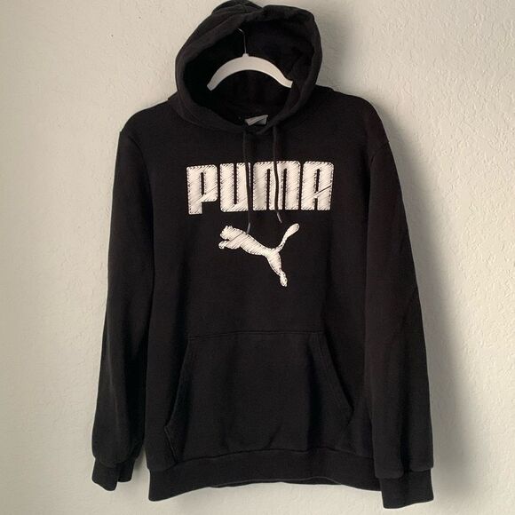 Puma Black Hoodie Kangaroo Pockets Drawstring Sweatshirt Men’s Size M - Picture 1 of 10